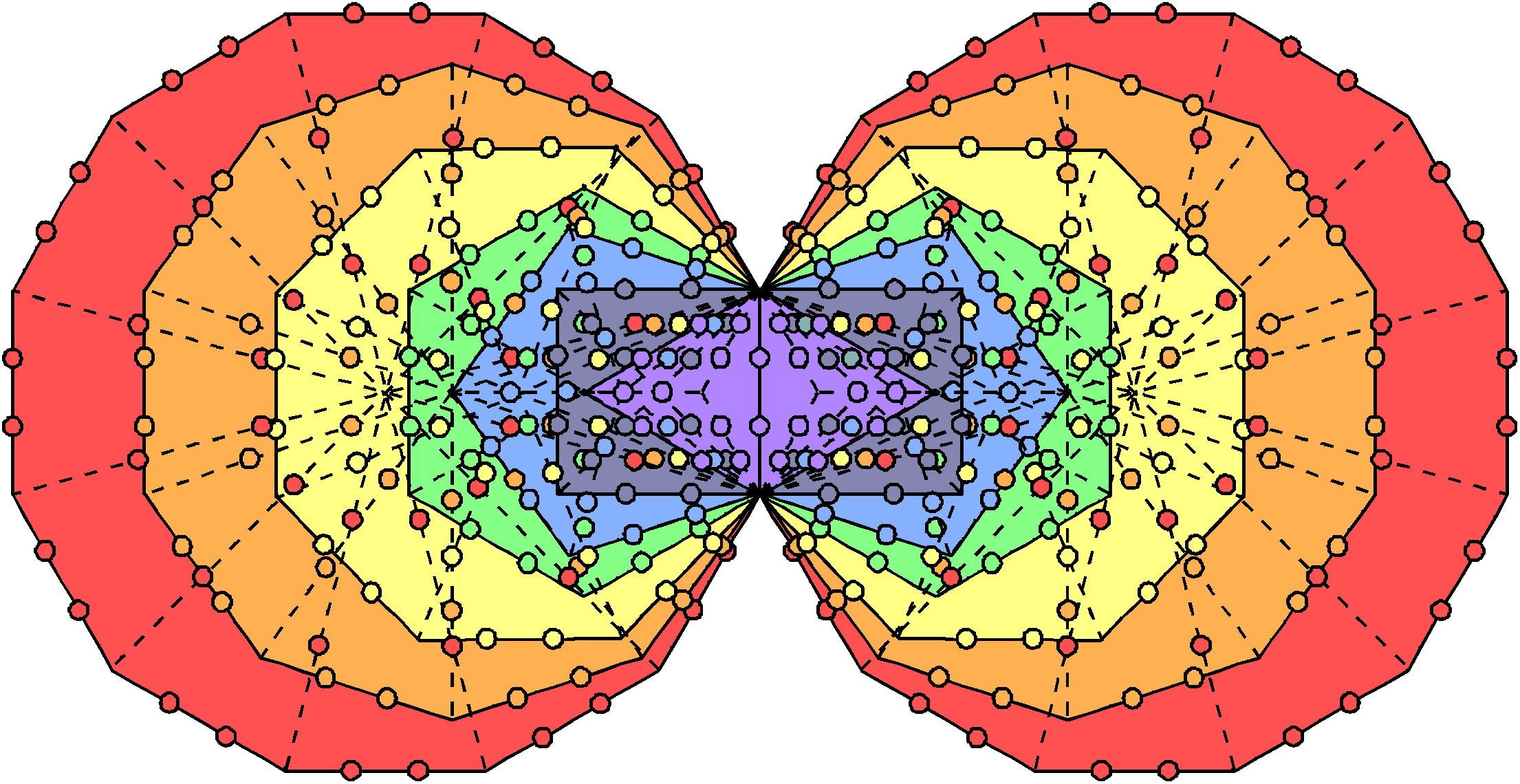 350 hexagonal yods in (7+7) enfolded polygons